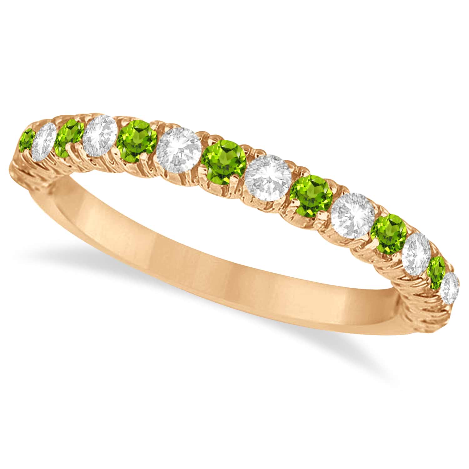 Peridot & Diamond Wedding Band Anniversary Ring in 14k Rose Gold (0.75ct)