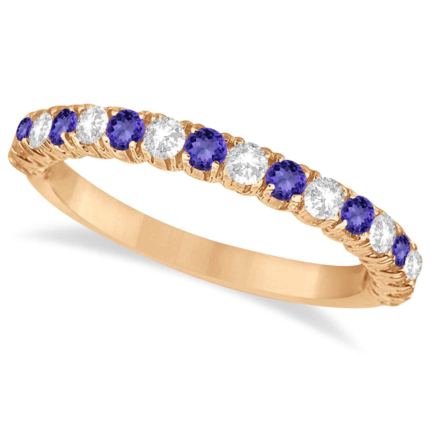 Tanzanite & Diamond Wedding Band Anniversary Ring in 14k Rose Gold (0.75ct)