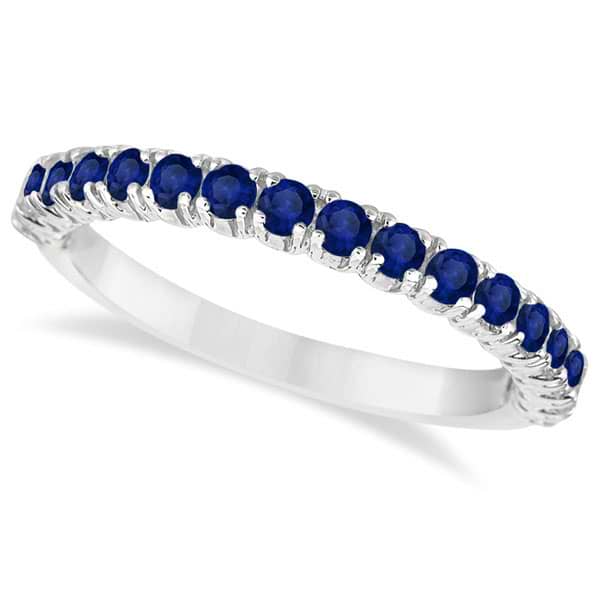 Half-Eternity Pave Blue Sapphire Stacking Ring 14k White Gold (0.95ct)