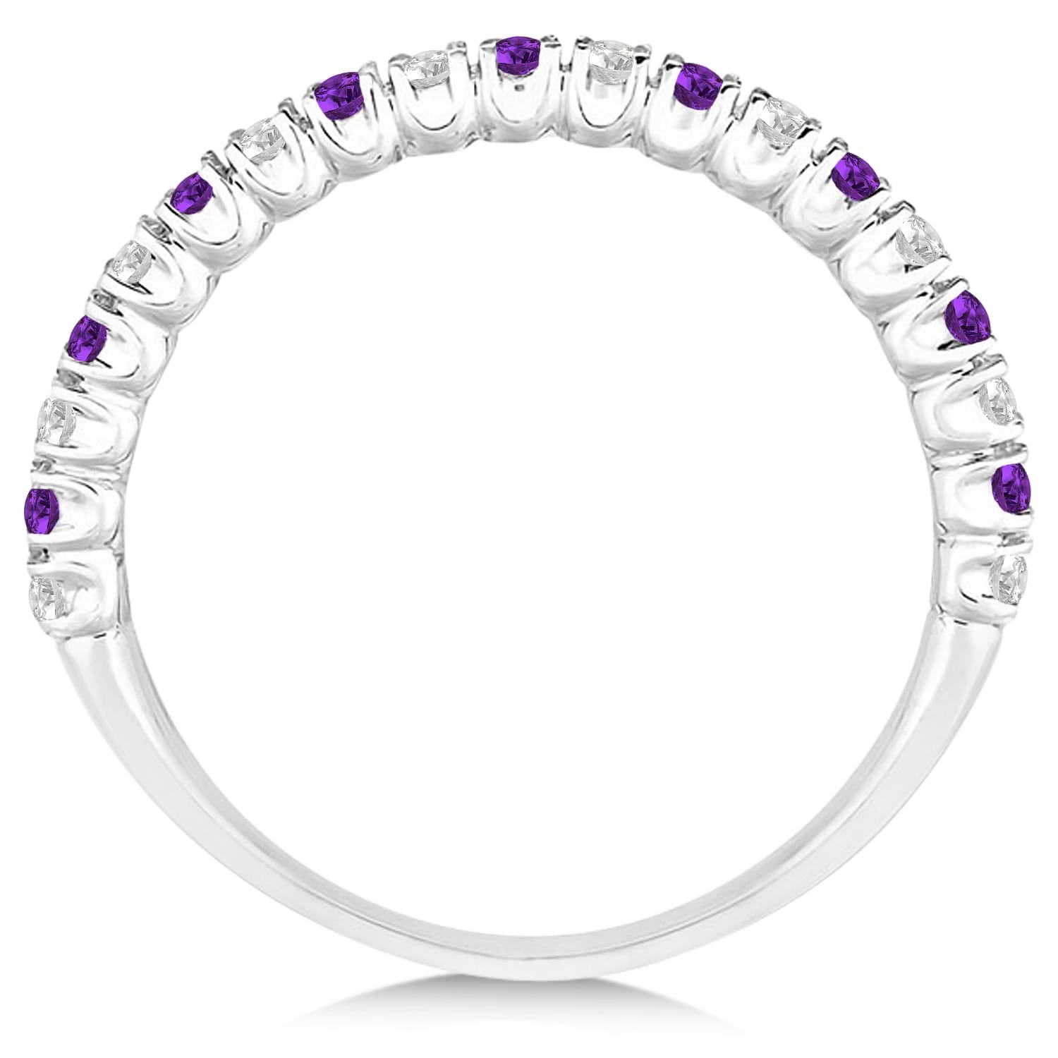 Amethyst & Diamond Wedding Band Anniversary Ring in 14k White Gold (0.50ct)