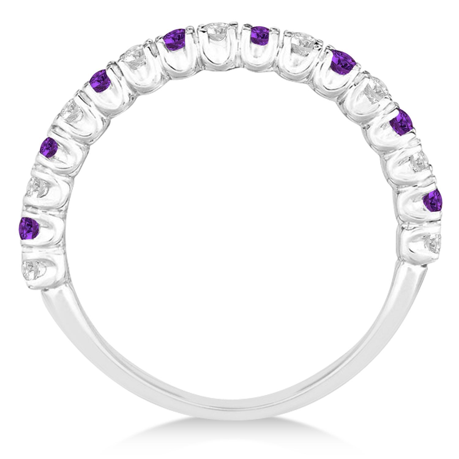 Amethyst & Diamond Wedding Band Anniversary Ring in 14k White Gold (0.75ct)