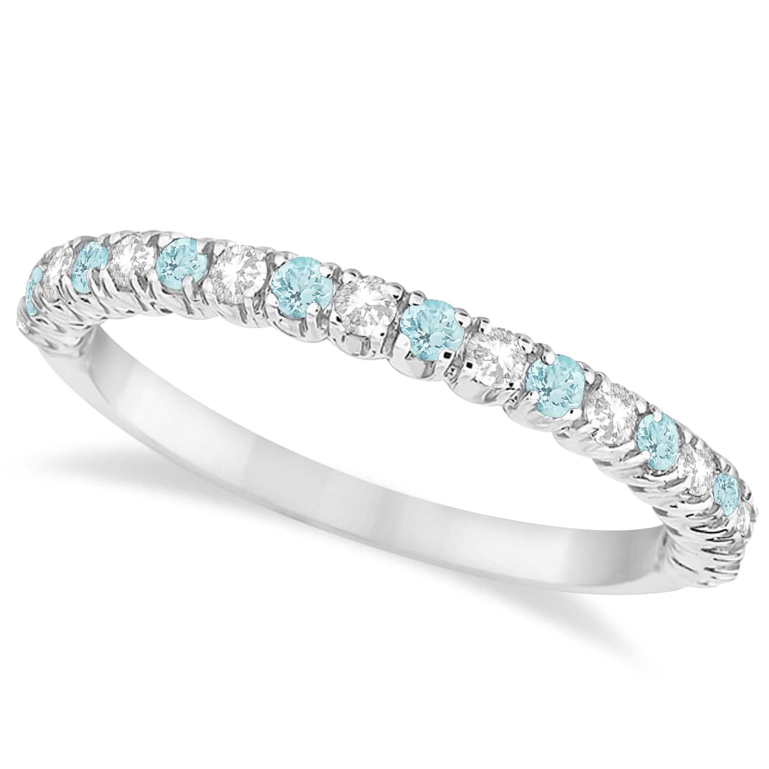 Aquamarine & Diamond Wedding Band Anniversary Ring in 14k White Gold (0.50ct)