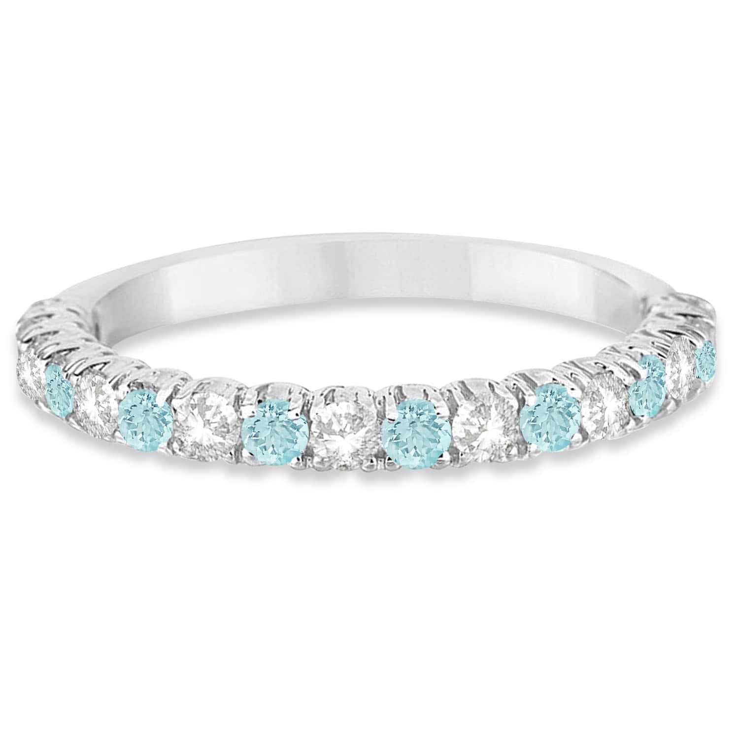 Aquamarine & Diamond Wedding Band Anniversary Ring in 14k White Gold (0.75ct)