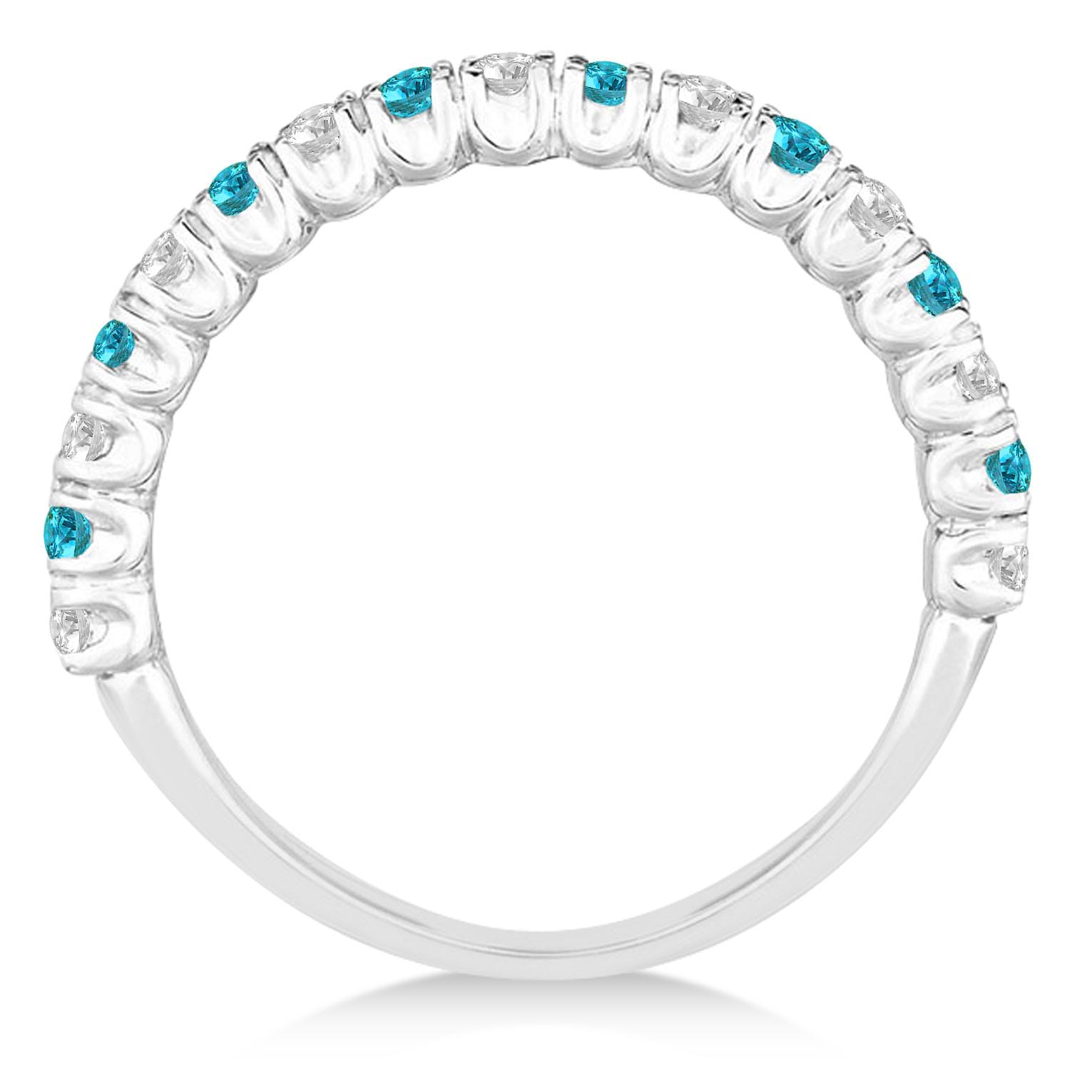 Blue & White Diamond Wedding Band Anniversary Ring in 14k White Gold (0.75ct)