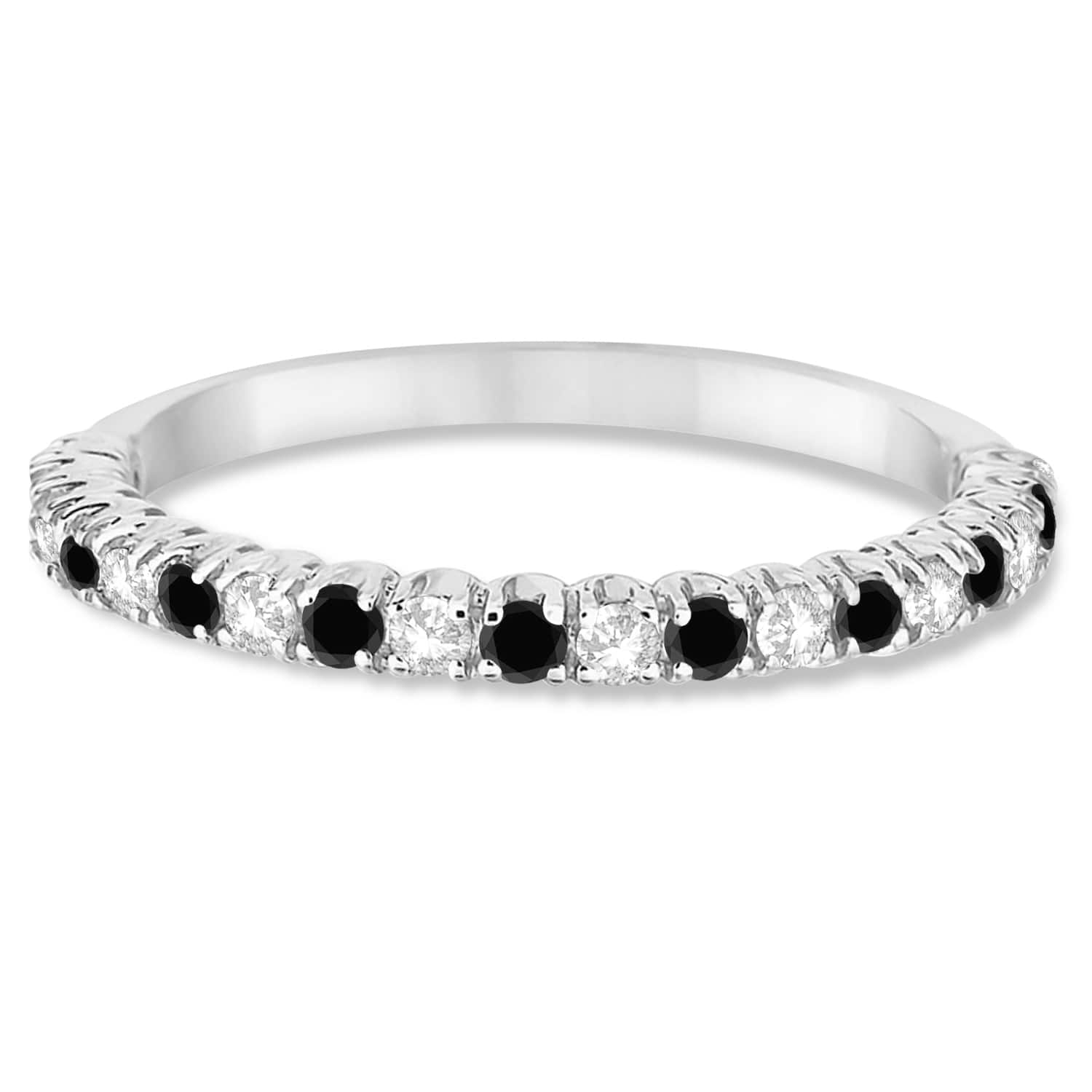 Black & White Diamond Wedding Band Anniversary Ring in 14k White Gold (0.50ct)