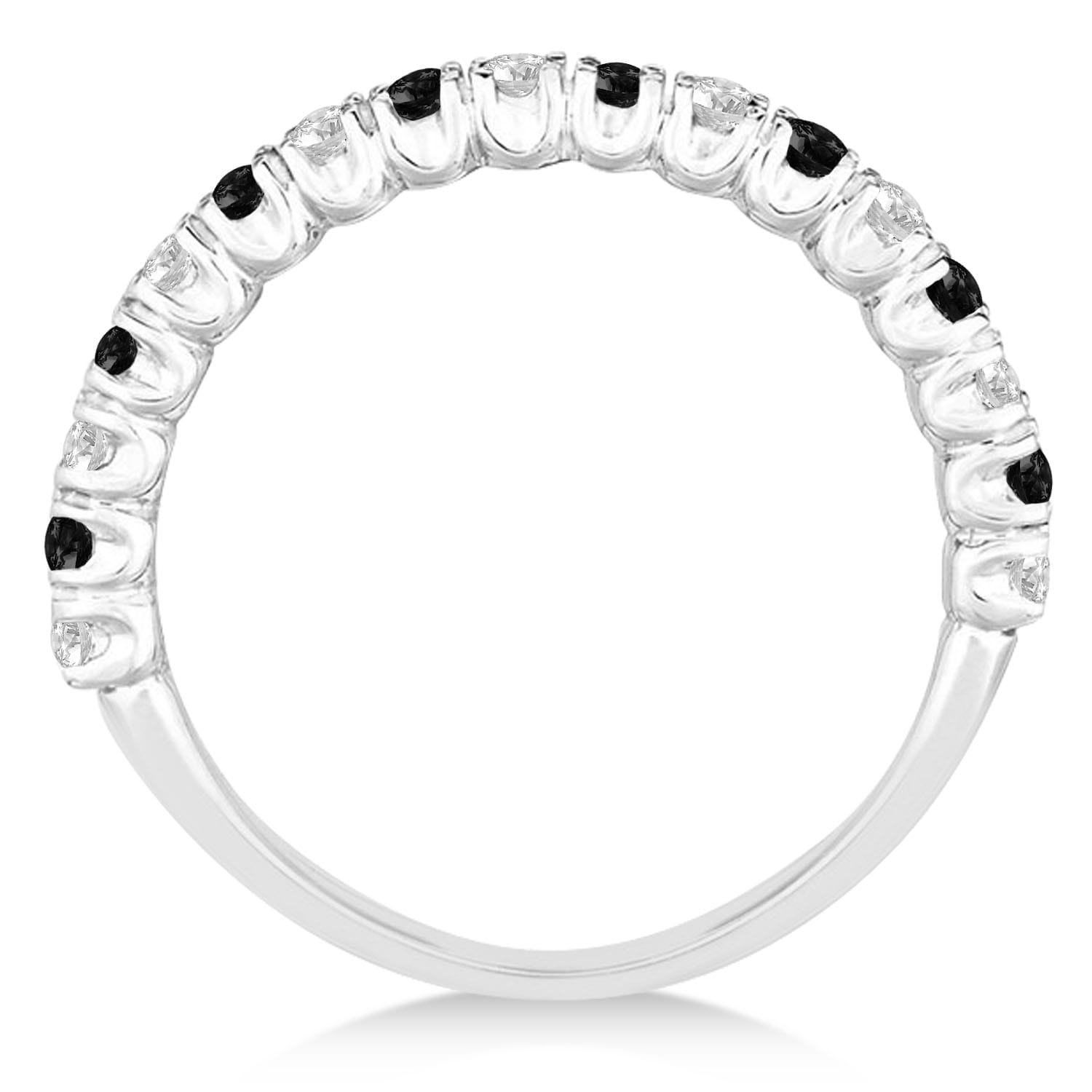 Black & White Diamond Wedding Band Anniversary Ring in 14k White Gold (0.75ct)