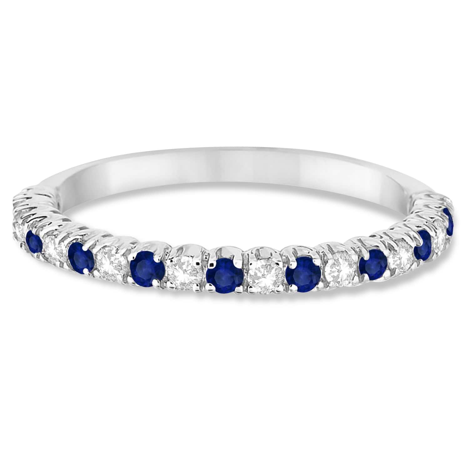 Blue Sapphire & Diamond Wedding Band Anniversary Ring in 14k White Gold (0.50ct)