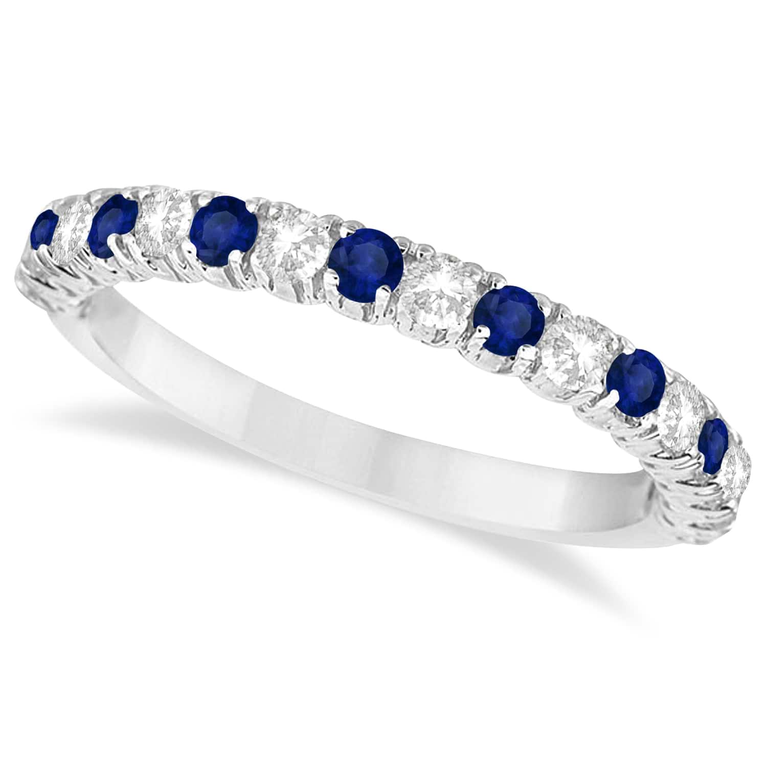 Blue Sapphire & Diamond Wedding Band Anniversary Ring in 14k White Gold (0.75ct)