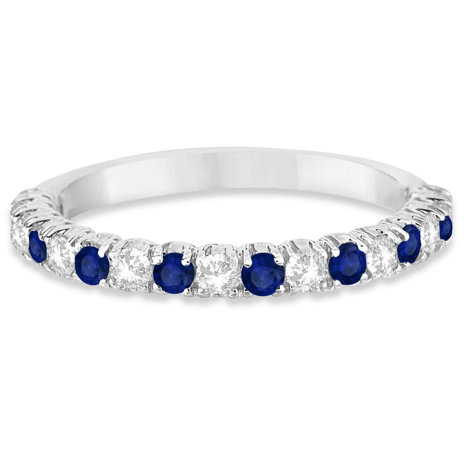 Blue Sapphire & Diamond Wedding Band Anniversary Ring in 14k White Gold (0.75ct)