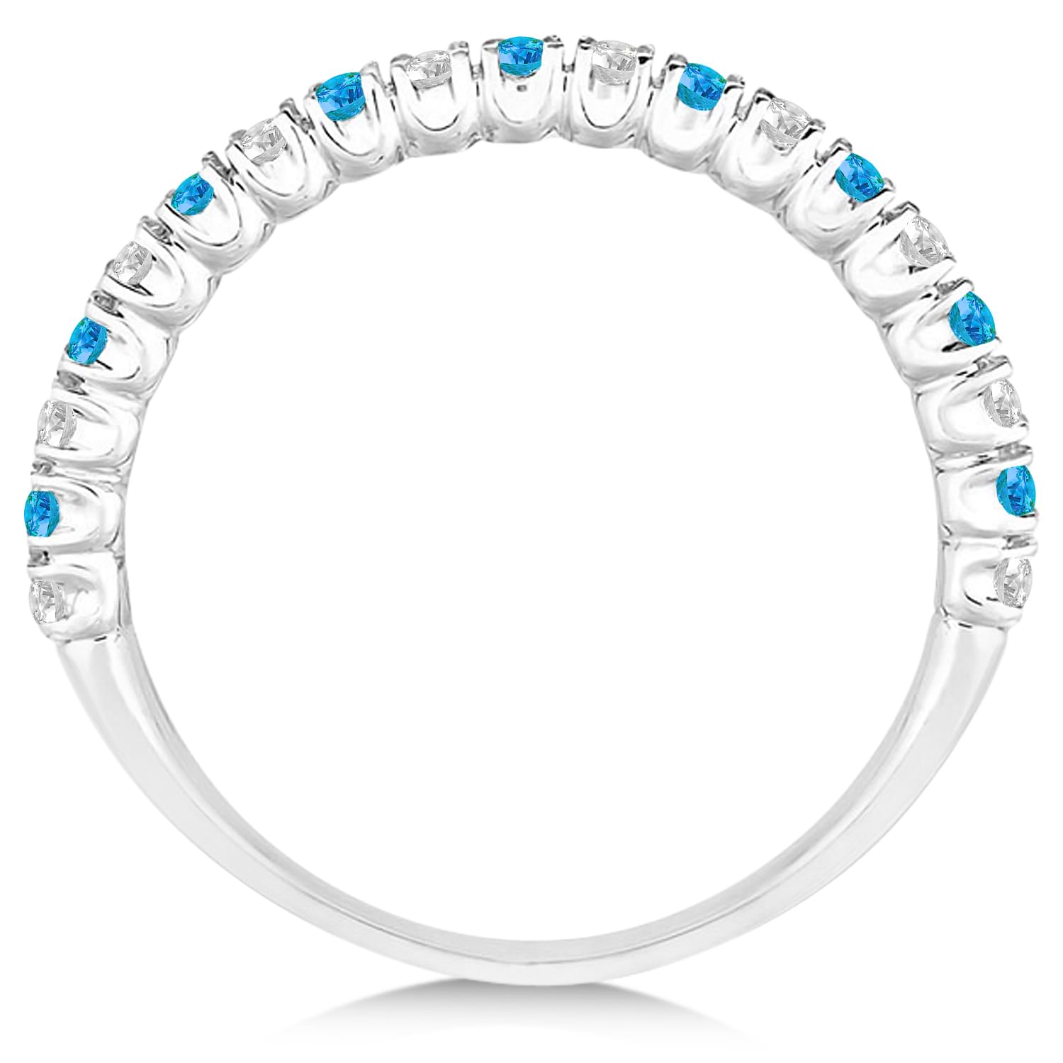 Blue Topaz & Diamond Wedding Band Anniversary Ring in 14k White Gold (0.50ct)