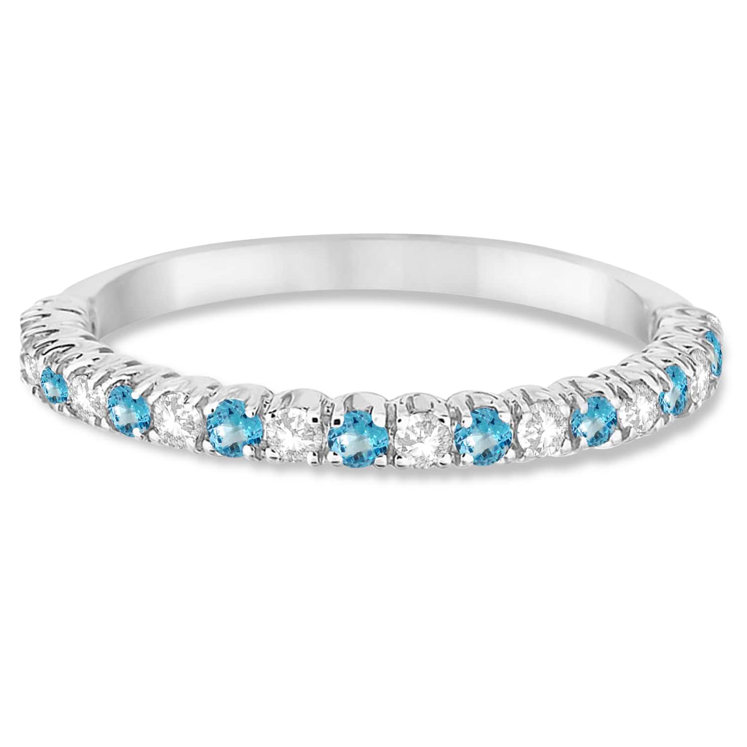 Blue Topaz & Diamond Wedding Band Anniversary Ring in 14k White Gold (0.50ct)