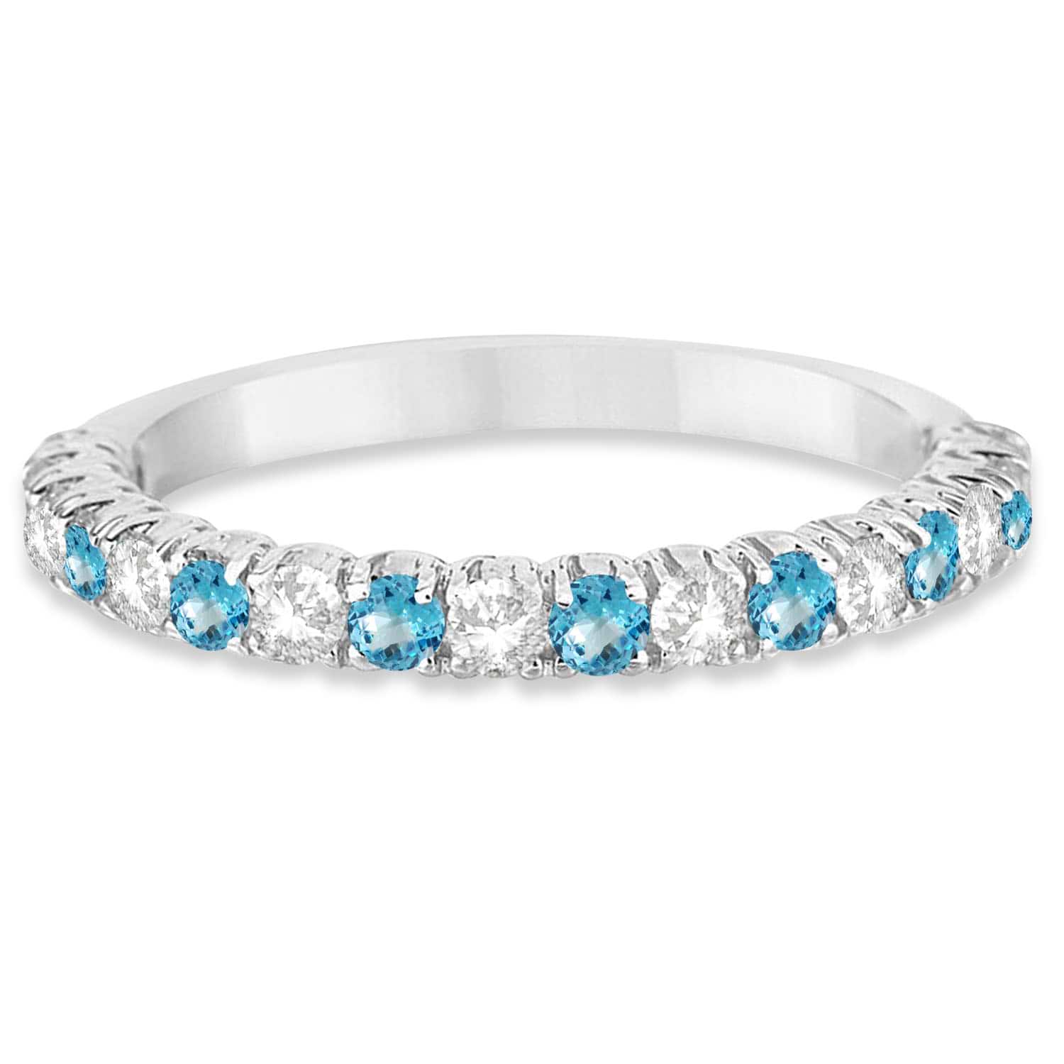 Blue Topaz & Diamond Wedding Band Anniversary Ring in 14k White Gold (0.75ct)