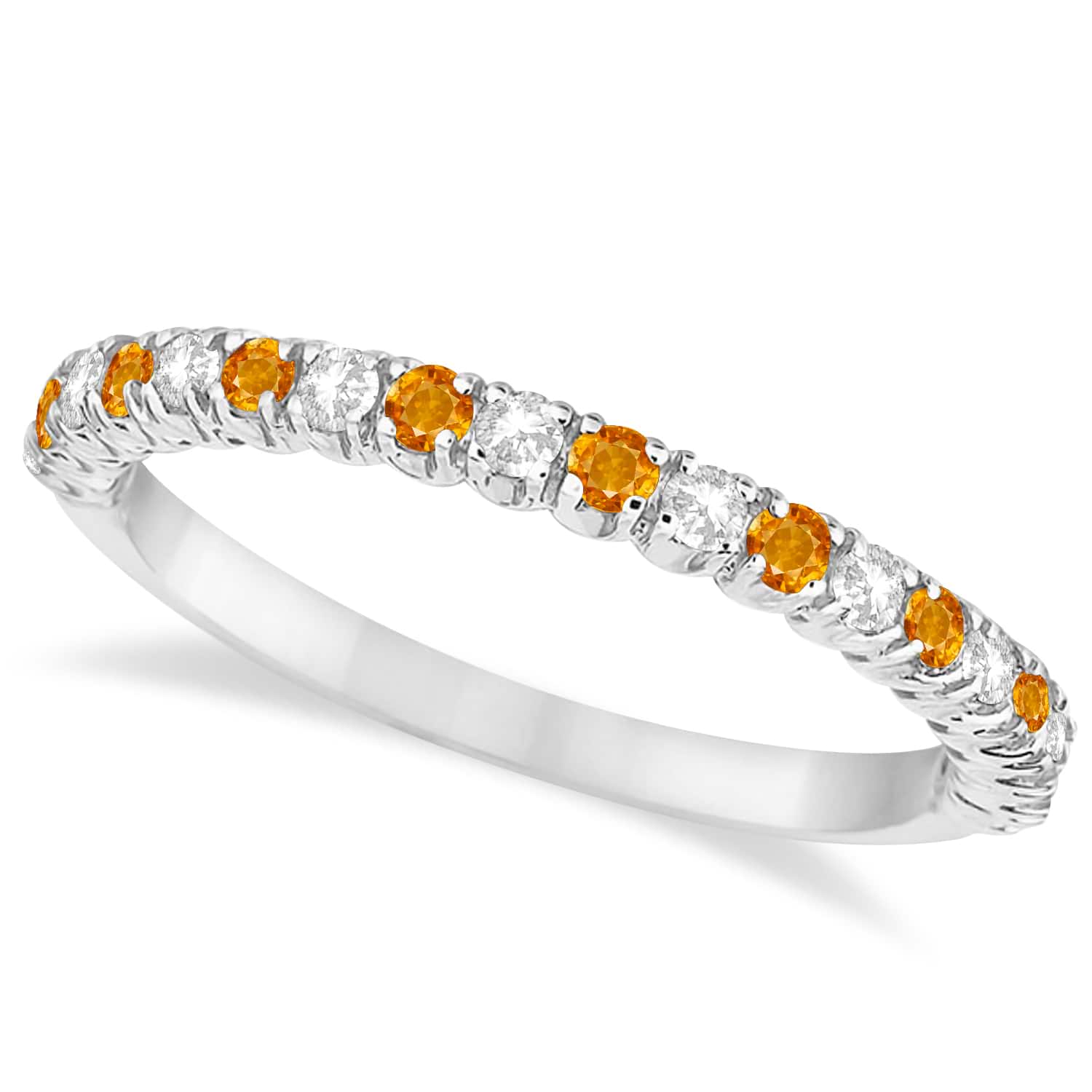 Citrine & Diamond Wedding Band Anniversary Ring in 14k White Gold (0.50ct)