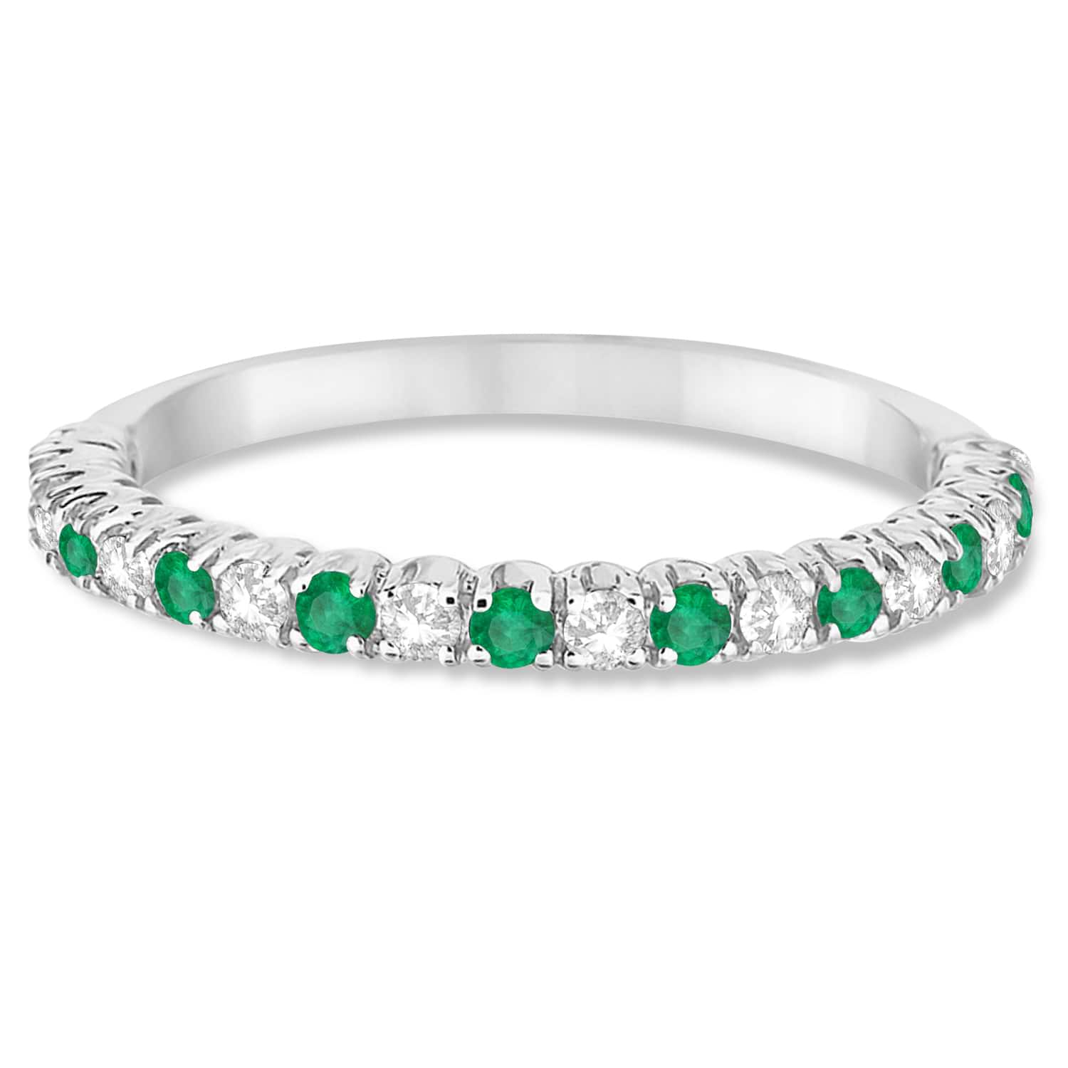 Emerald & Diamond Wedding Band Anniversary Ring in 14k White Gold (0.50ct)