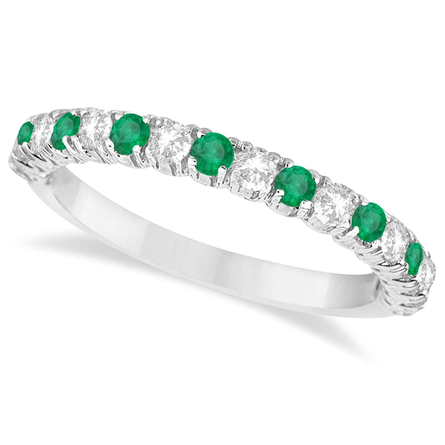 Emerald & Diamond Wedding Band Anniversary Ring in 14k White Gold (0.75ct)