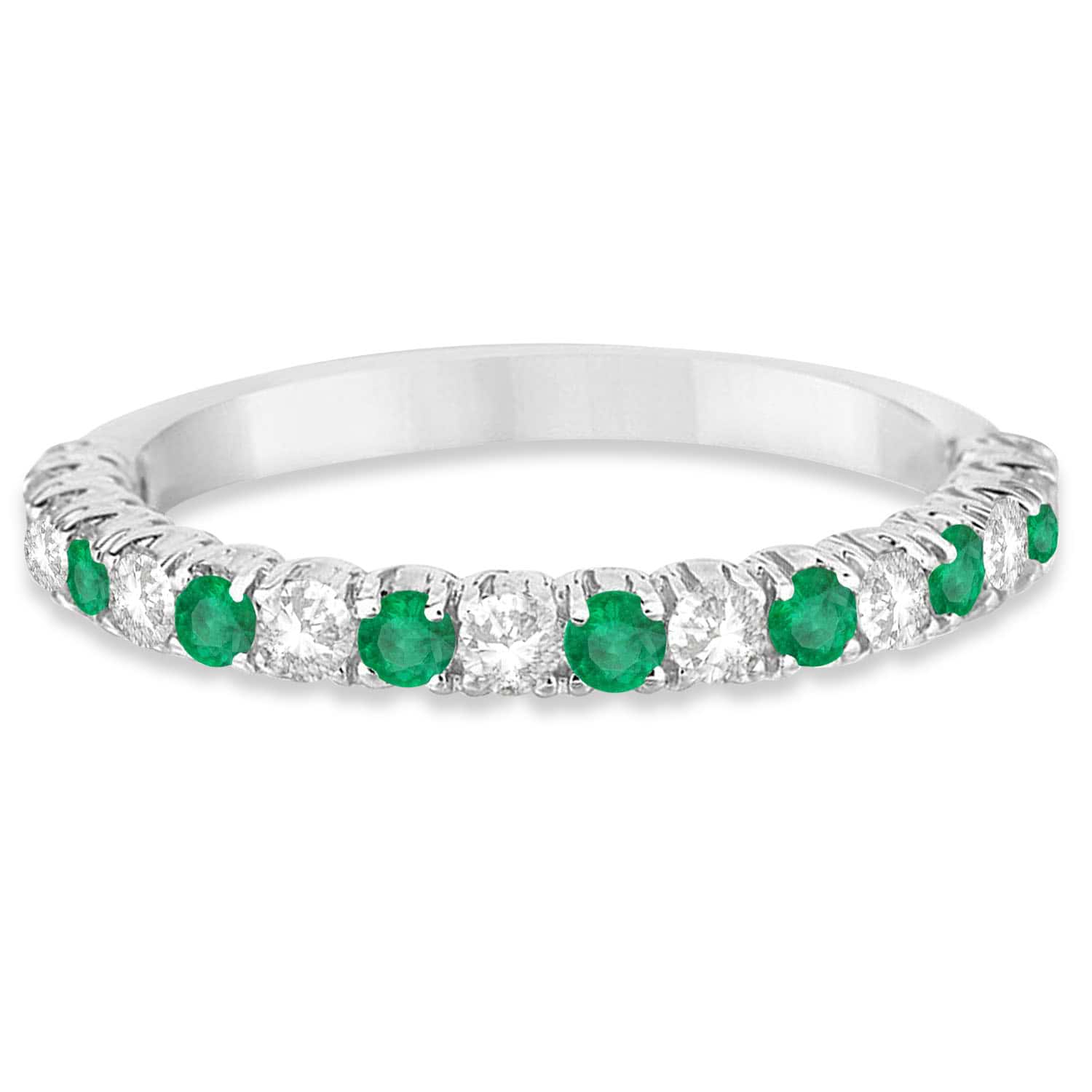 Emerald & Diamond Wedding Band Anniversary Ring in 14k White Gold (0.75ct)