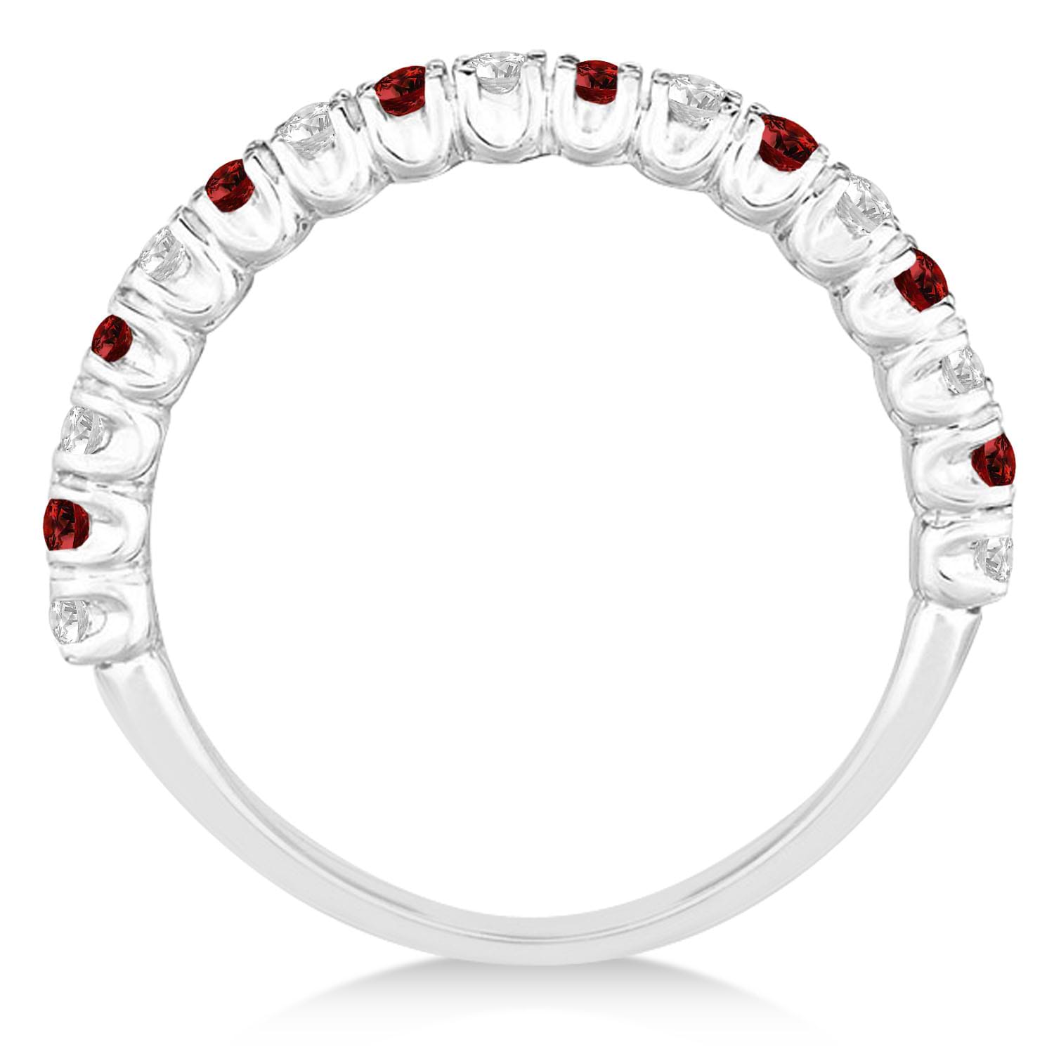 Garnet & Diamond Wedding Band Anniversary Ring in 14k White Gold (0.75ct)