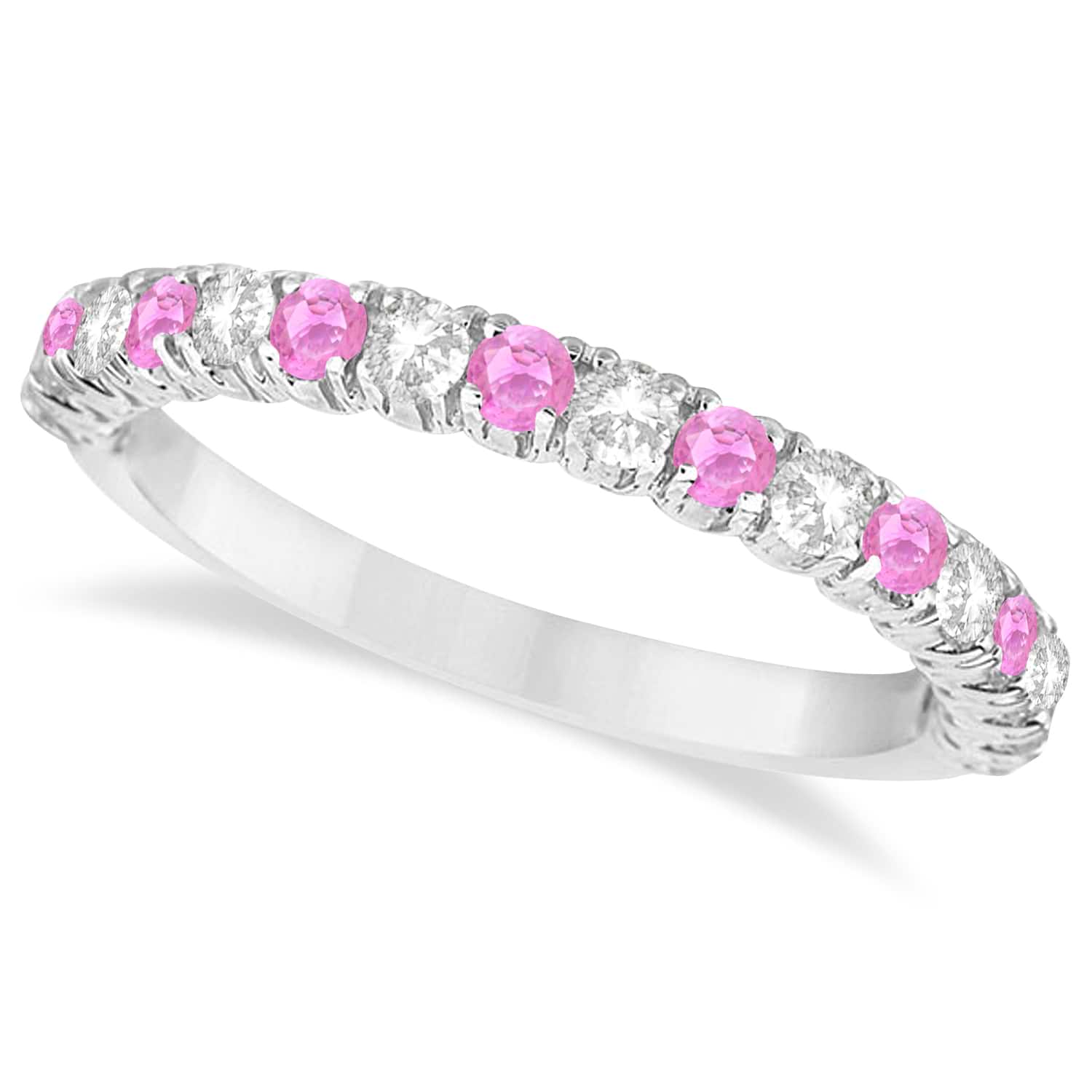 Pink Sapphire & Diamond Wedding Band Anniversary Ring in 14k White Gold (0.75ct)