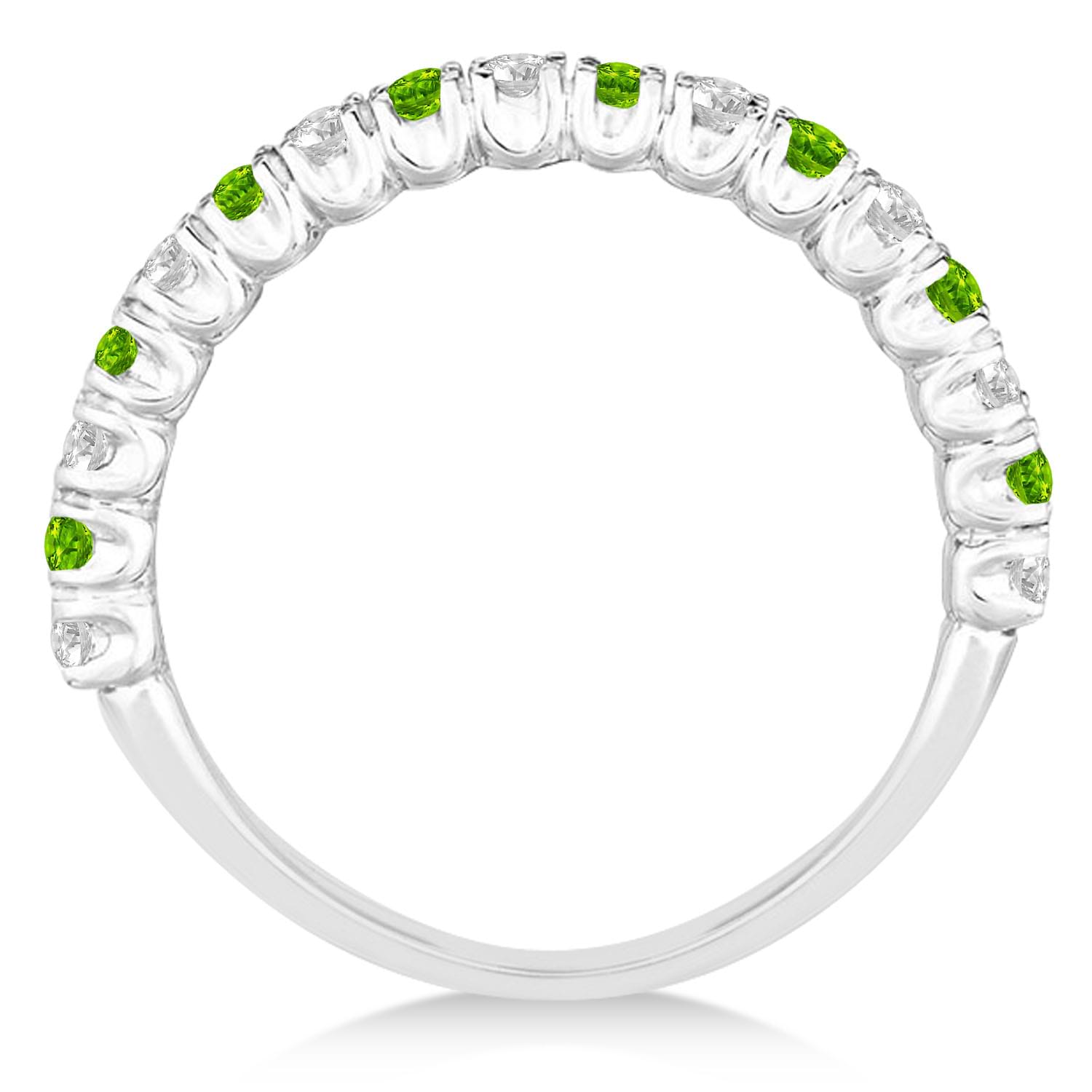 Peridot & Diamond Wedding Band Anniversary Ring in 14k White Gold (0.75ct)
