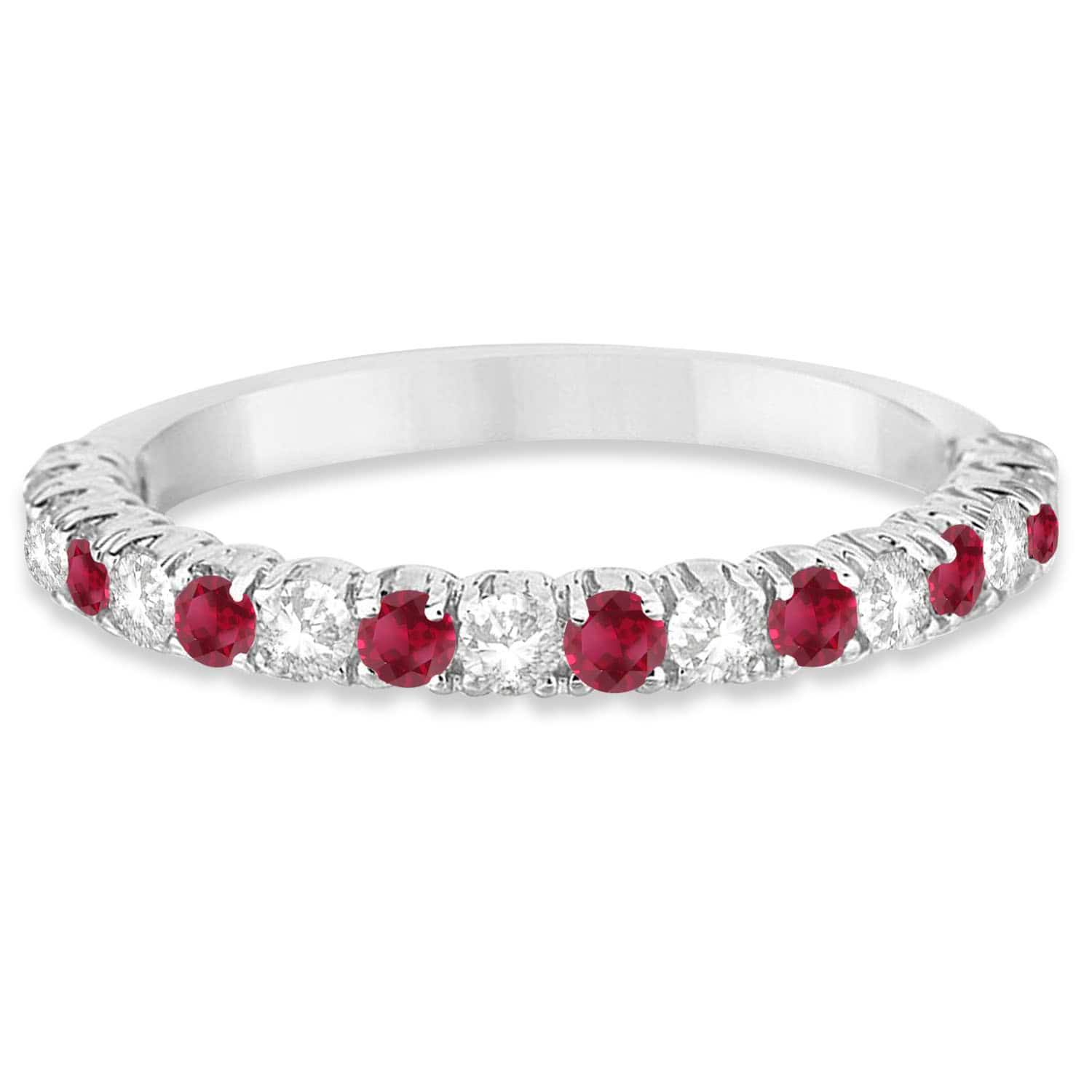 Ruby & Diamond Wedding Band Anniversary Ring in 14k White Gold (0.75ct)