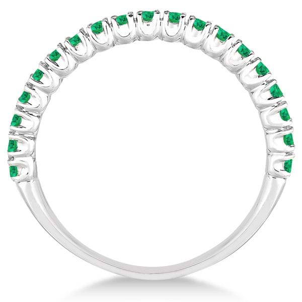 Half-Eternity Pave-set Thin Emerald Stacking Ring 14k White Gold (0.65ct)