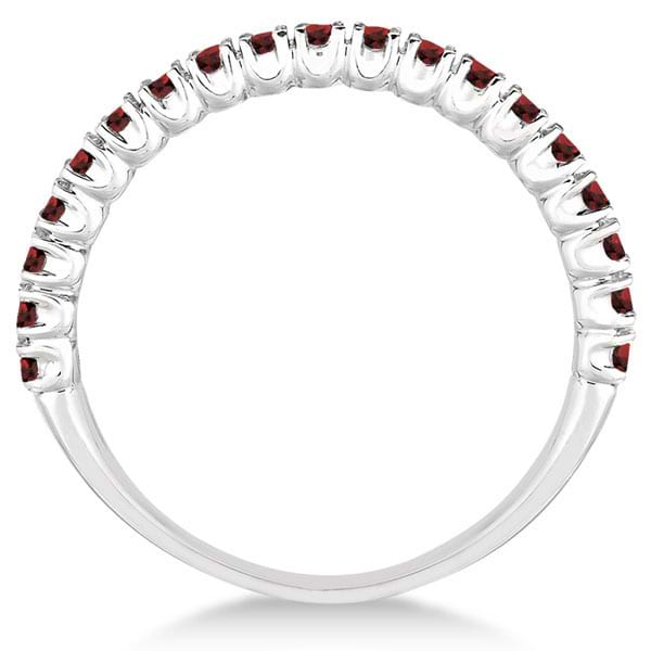 Half-Eternity Pave-Set Thin Garnet Stacking Ring 14k White Gold (0.65ct)