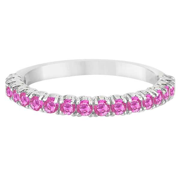 Half-Eternity Pave Pink Sapphire Stacking Ring 14k White Gold 0.95ct ...