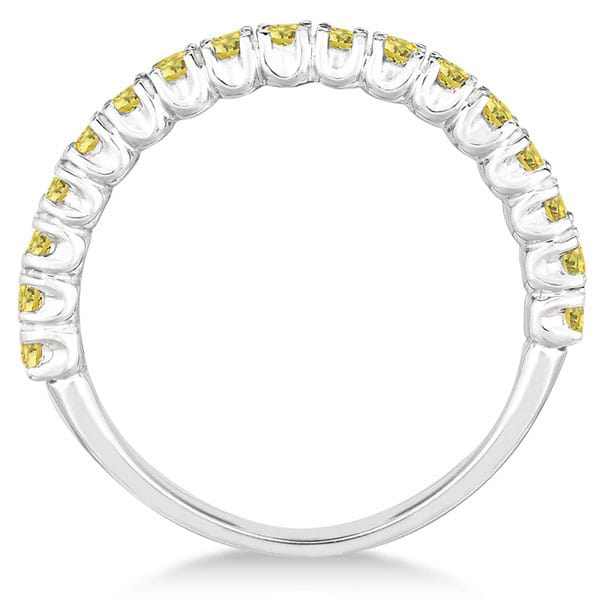 Half-Eternity Pave Yellow Diamond Stacking Ring 14k White Gold (0.75ct)