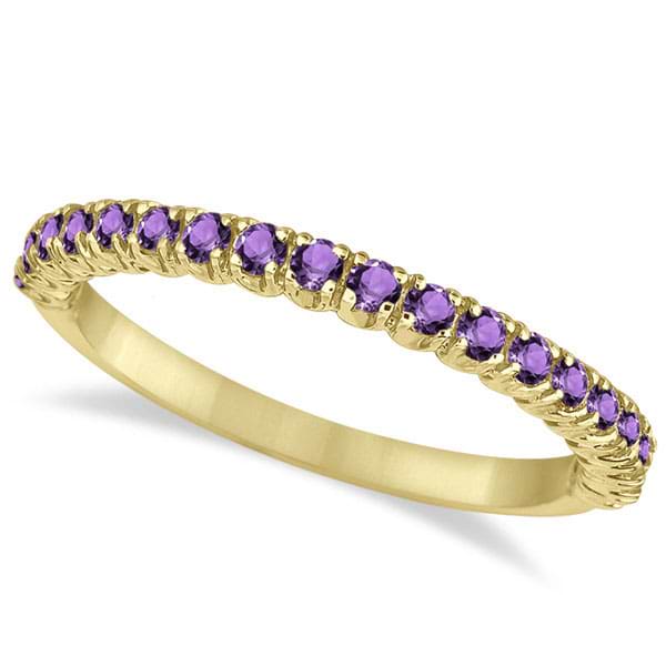 Half-Eternity Pave-Set Thin Amethyst Stack Ring 14k Yellow Gold (0.65ct)