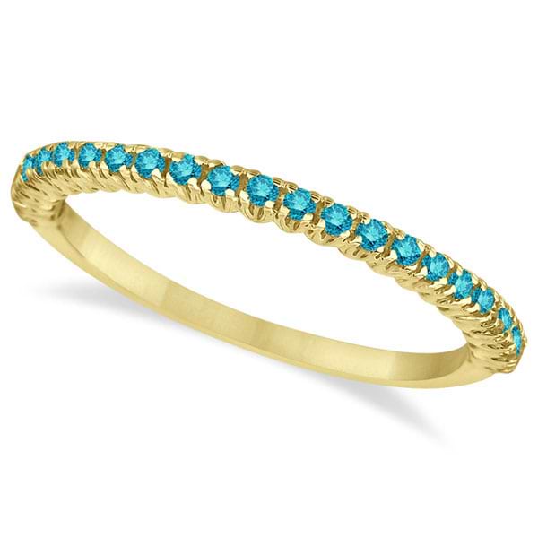 Half-Eternity Pave Blue Diamond Stacking Ring 14k Yellow Gold (0.25ct)