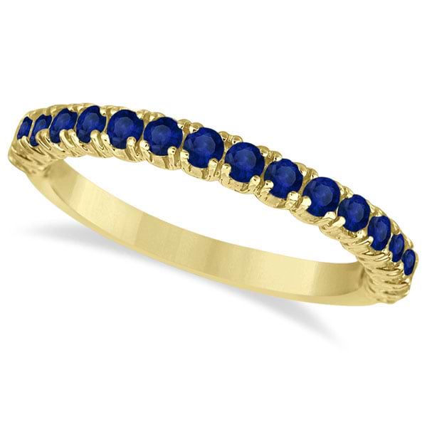 Half-Eternity Pave Blue Sapphire Stacking Ring 14k Yellow Gold (0.95ct)