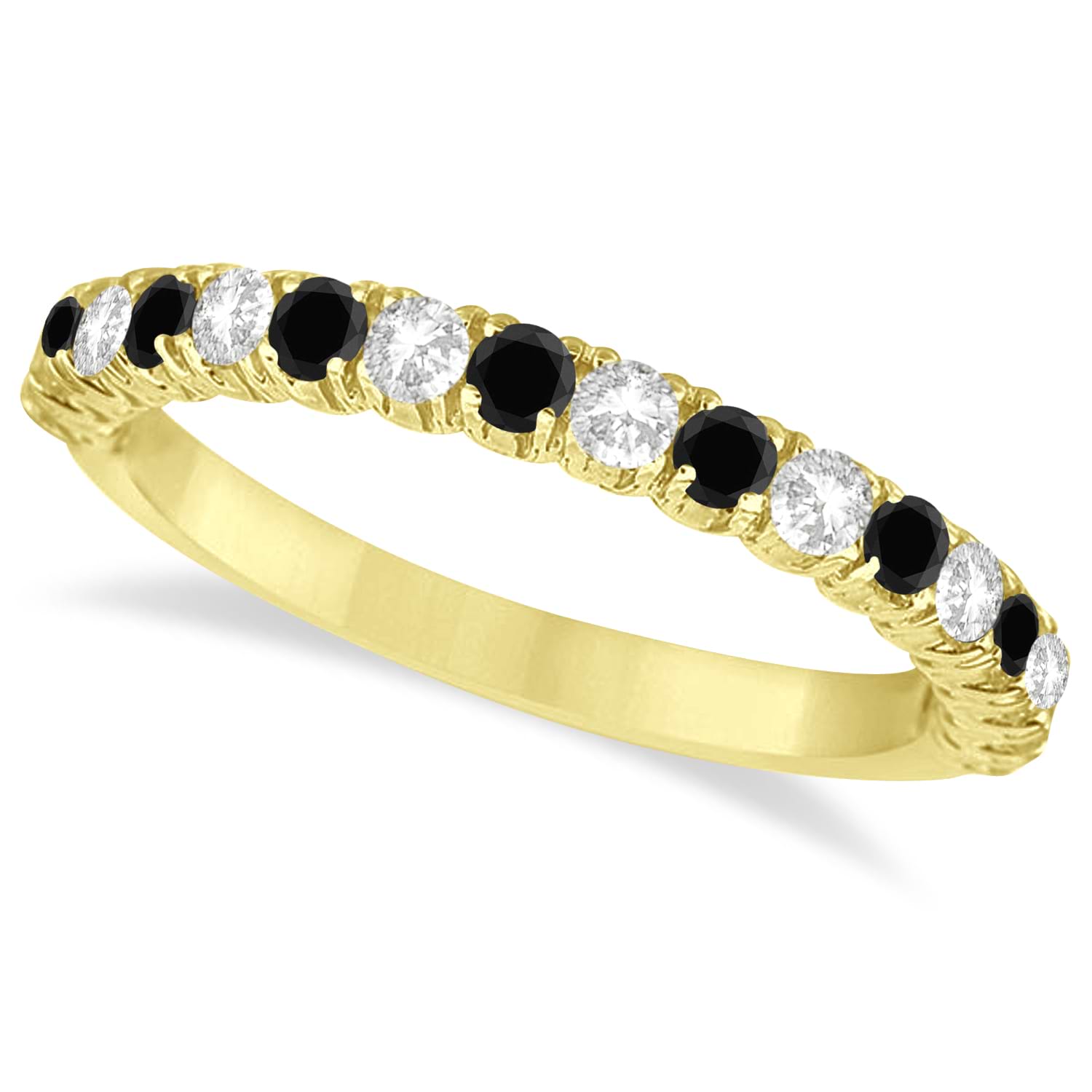 Black & White Diamond Wedding Band Anniversary Ring in 14k Yellow Gold (0.75ct)