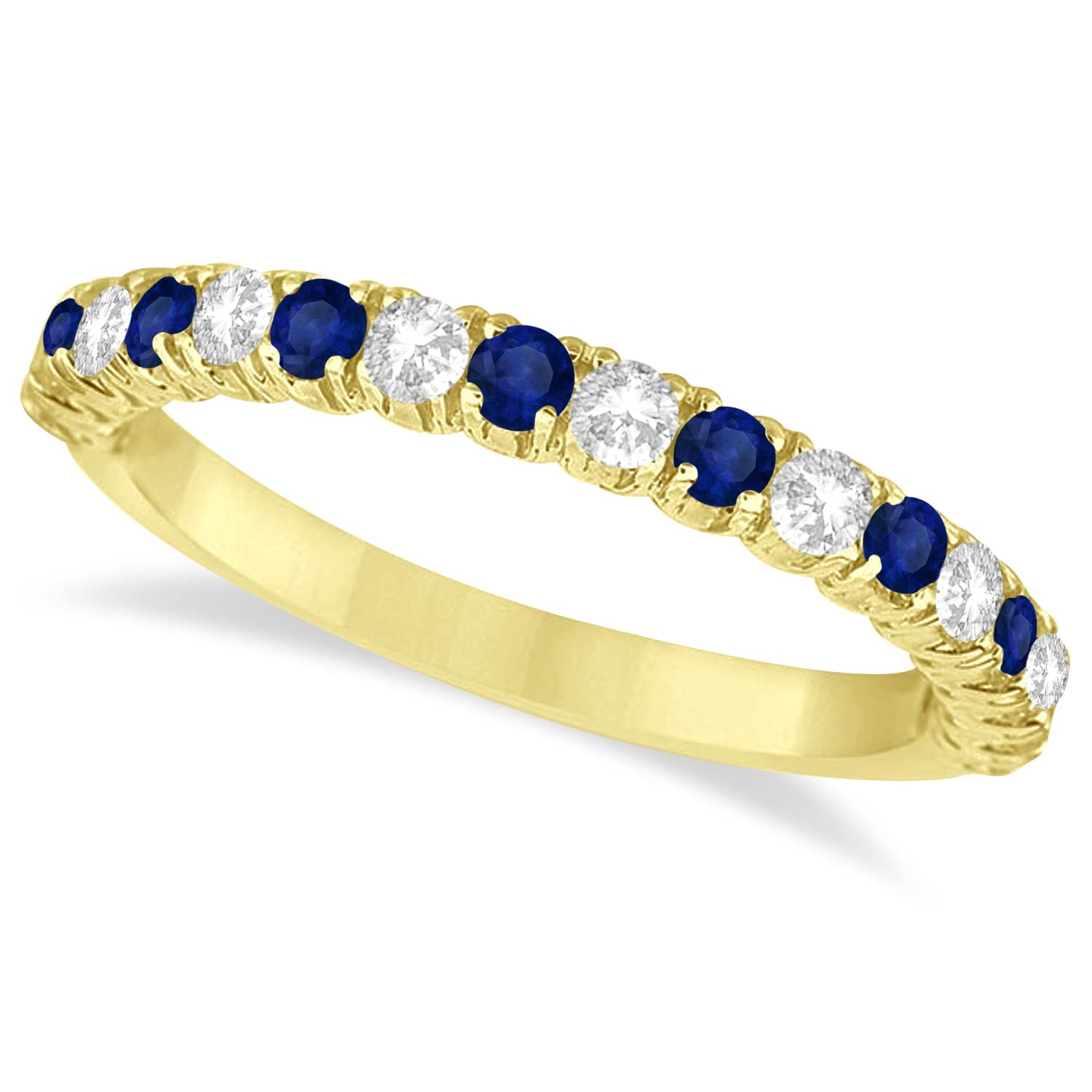 Blue Sapphire & Diamond Wedding Band Anniversary Ring in 14k Yellow Gold (0.75ct)