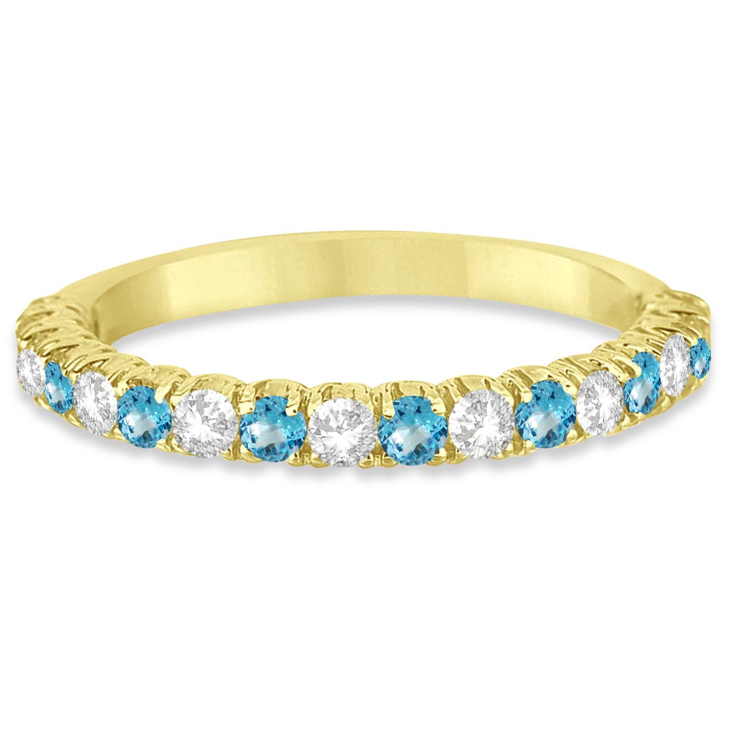 Blue Topaz & Diamond Wedding Band Anniversary Ring in 14k Yellow Gold (0.75ct)