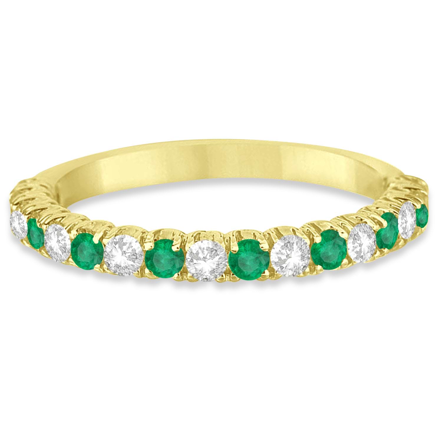 Emerald & Diamond Wedding Band Anniversary Ring in 14k Yellow Gold (0.75ct)
