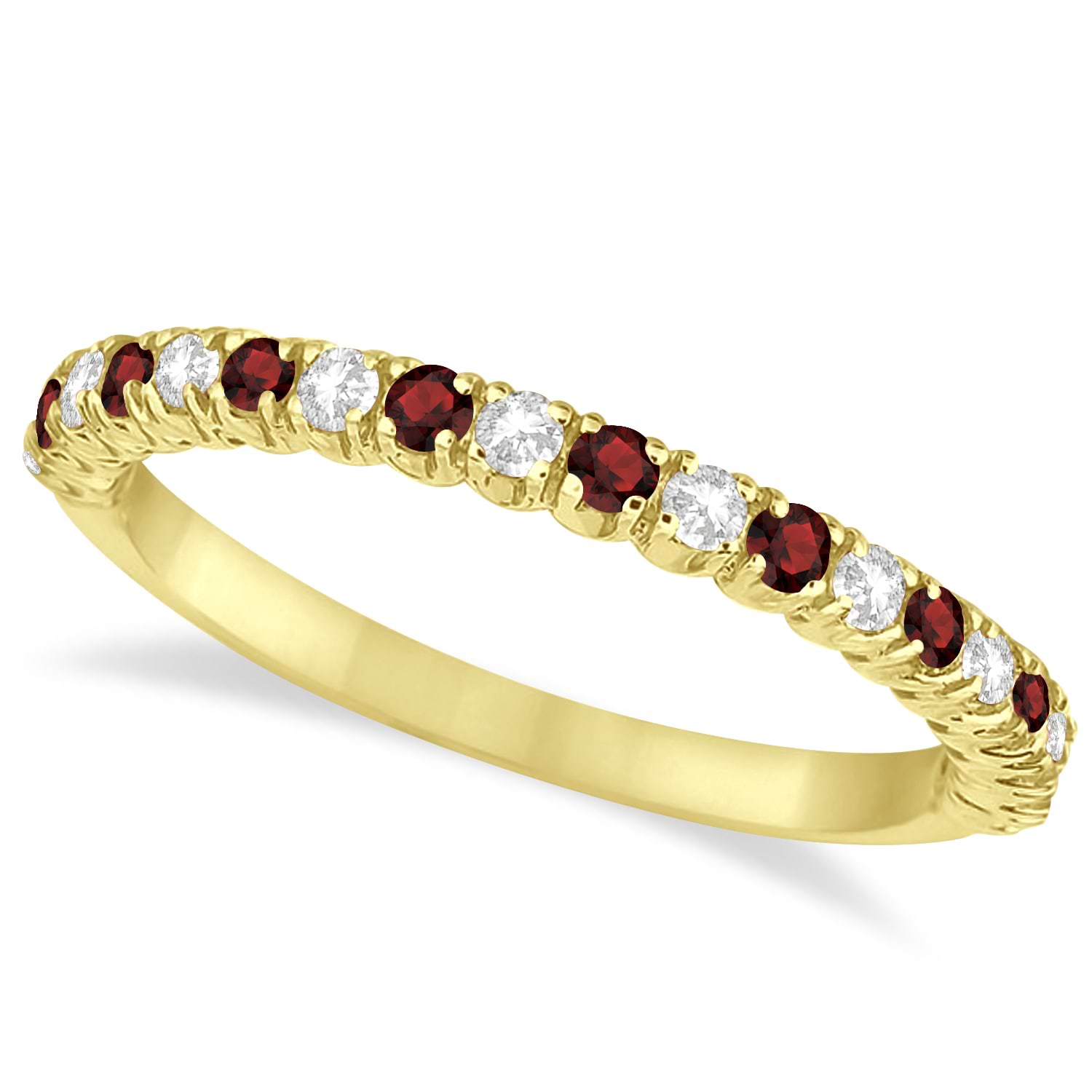 Garnet & Diamond Wedding Band Anniversary Ring in 14k Yellow Gold (0.50ct)