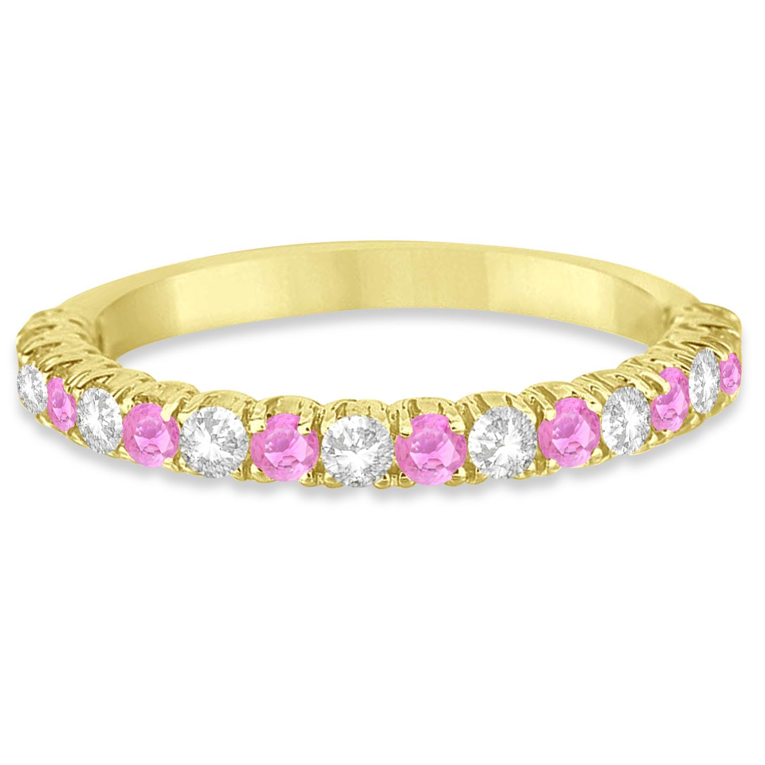 Pink Sapphire & Diamond Wedding Band Anniversary Ring in 14k Yellow Gold (0.75ct)