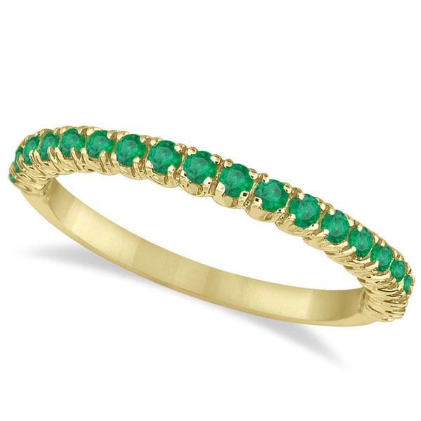 Half-Eternity Pave Thin Emerald Stacking Ring 14k Yellow Gold (0.65ct)