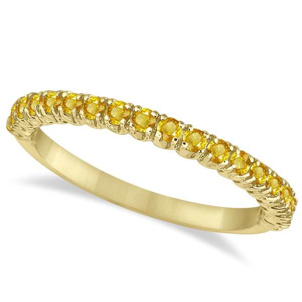 Half-Eternity Pave Thin Yellow Sapphire Ring 14k Yellow Gold (0.65ct)