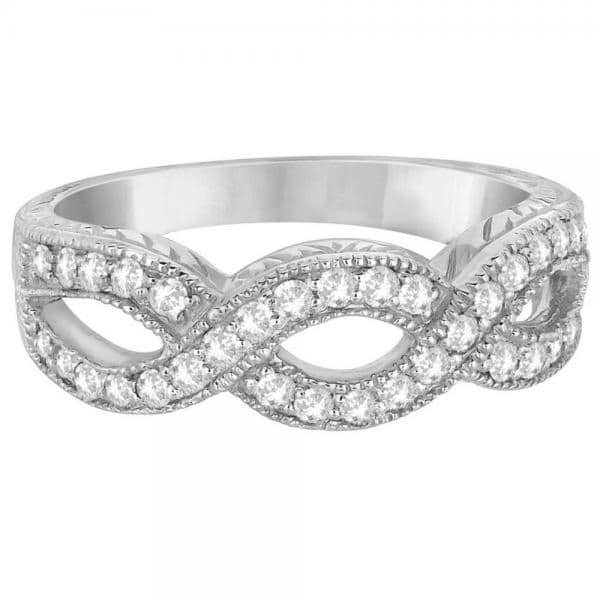 Twisted Diamond Infinity Ring 14k White Gold with Milgrain (0.50ct)
