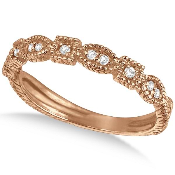 Diamond Stackable Vintage Style Ring in 14k Rose Gold (0.15ct)