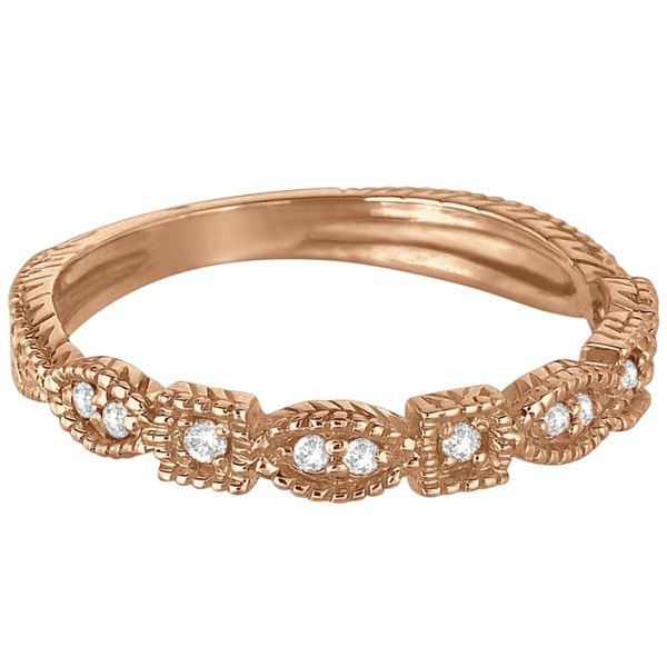 Diamond Stackable Vintage Style Ring in 14k Rose Gold (0.15ct)