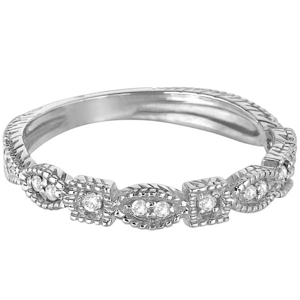 Diamond Stackable Vintage Style Ring in 14k White Gold (0.15ct)