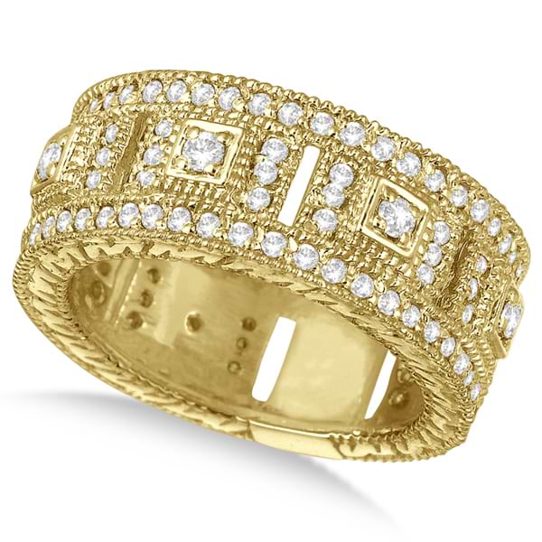 Vintage Wide Band Byzantine Diamond Ring 14k Yellow Gold (1.15ct)