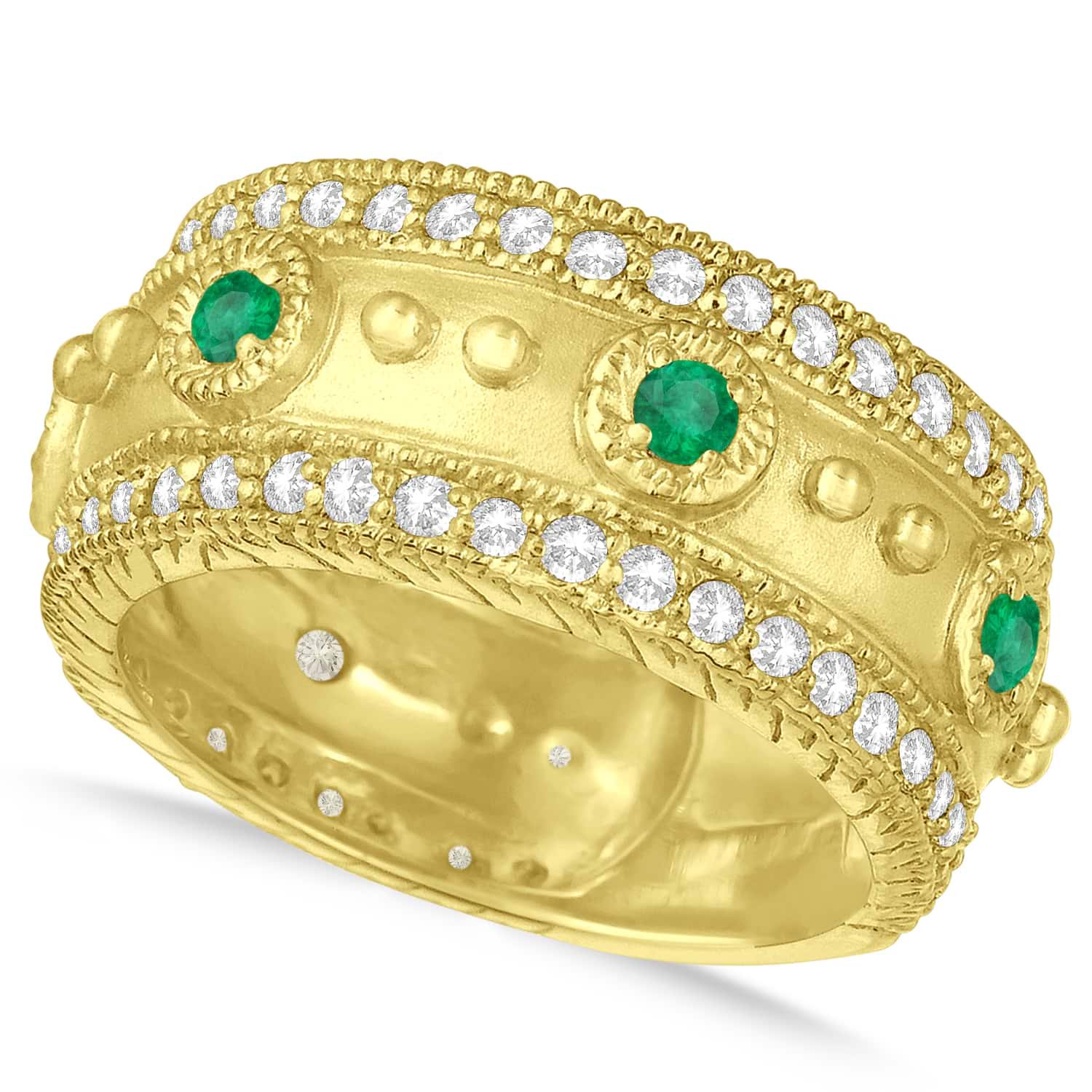 Emerald Byzantine Antique Anniversary Band 14k Yellow Gold (1.06ct)