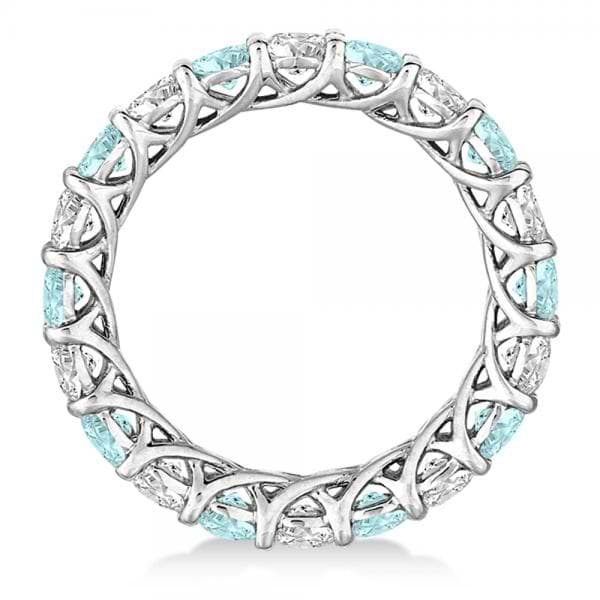 Luxury Diamond & Aquamarine Eternity Ring Band 14k White Gold (4.20ct)