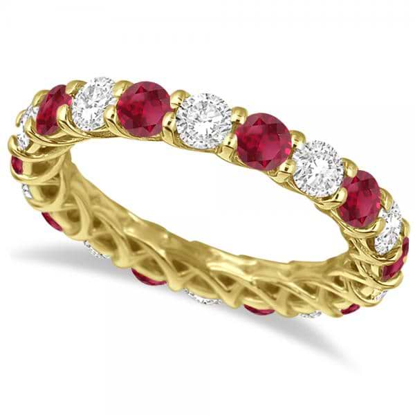Luxury Diamond & Ruby Eternity Ring Band 14k Yellow Gold (4.20ct)