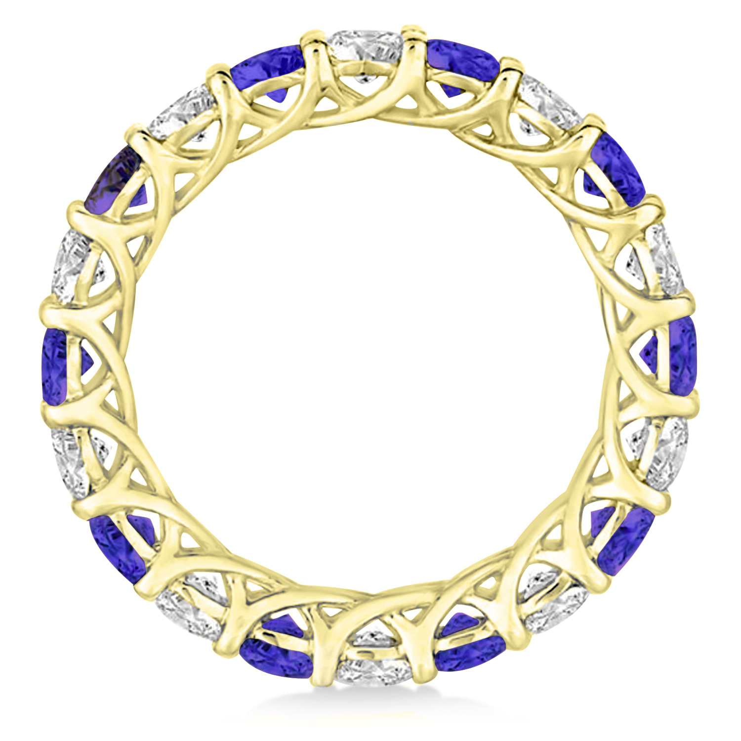 Luxury Diamond & Tanzanite Eternity Ring Band 14k Yellow Gold (4.20ct)