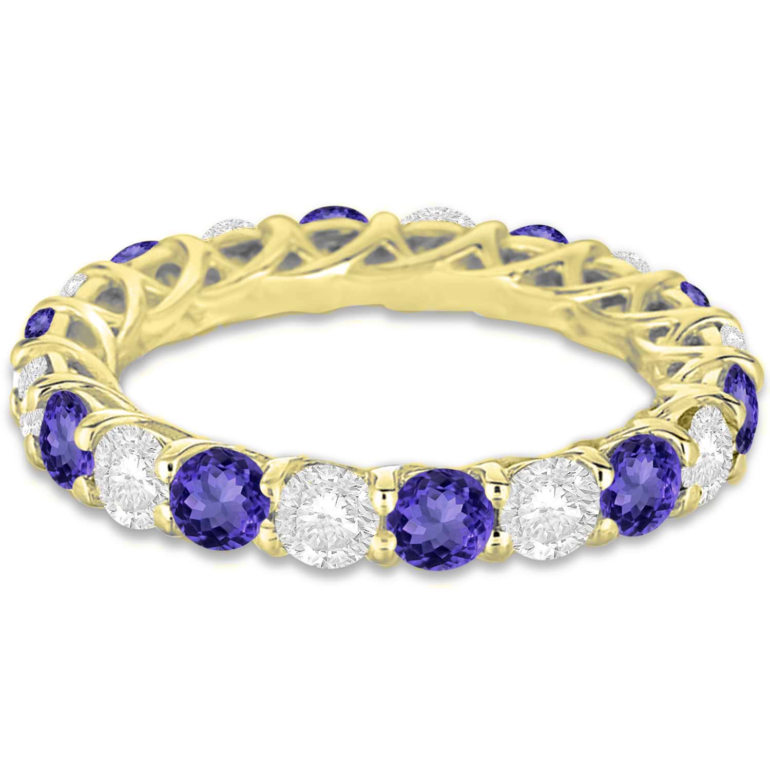 Luxury Diamond & Tanzanite Eternity Ring Band 14k Yellow Gold (4.20ct)