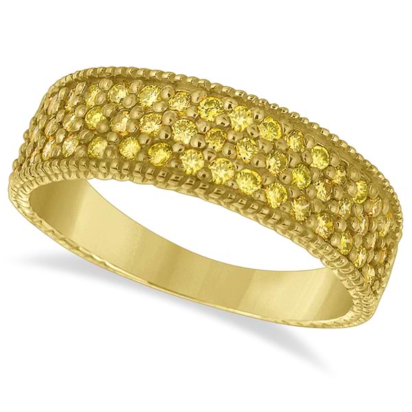 Three-Row Fancy Yellow Canary Diamond Ring Band 14k Yellow Gold (0.65ct)